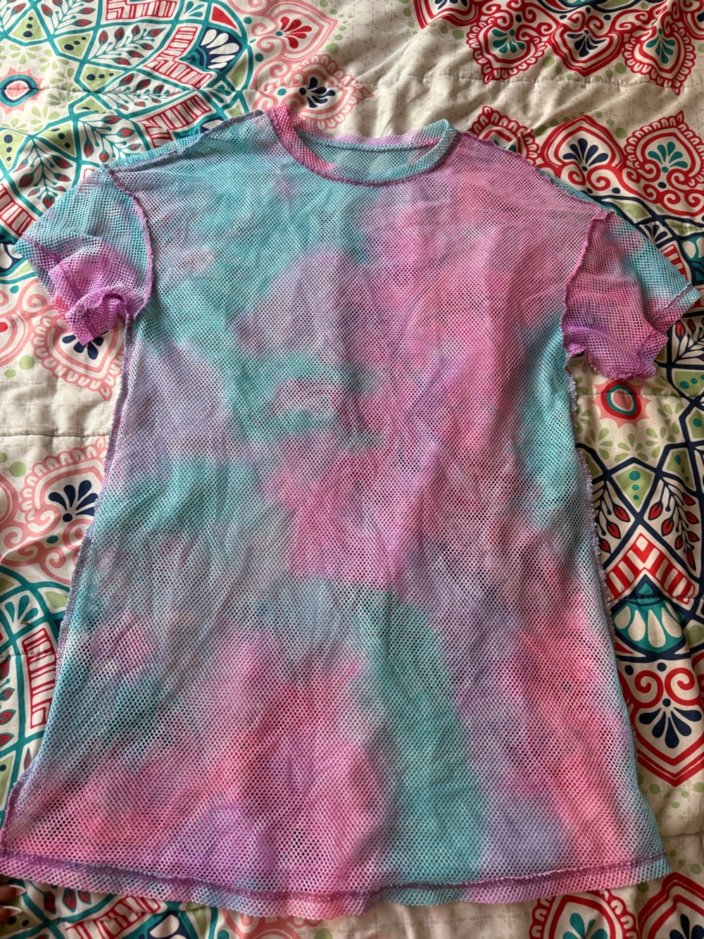 Tie-Dye Mesh Tee cover up- Pink, Purple & Blue